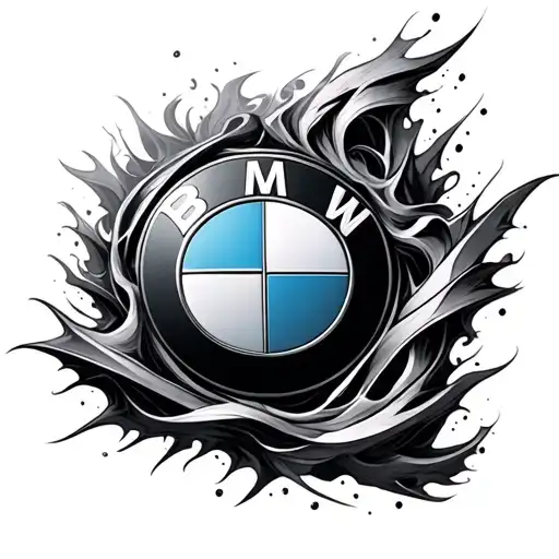 distorted bmw logo incorporated into the design tattoo design idea