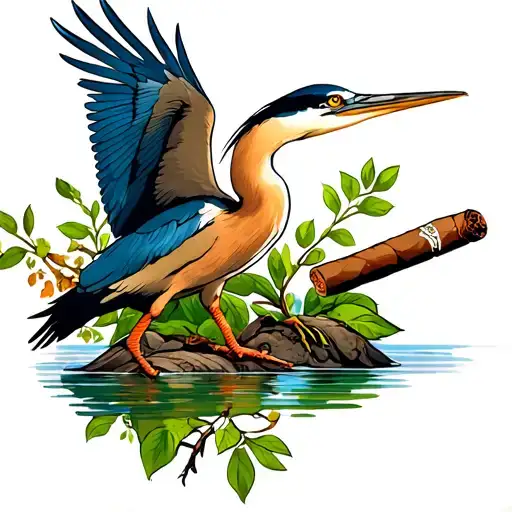 blue heron, dad memorial tattoo, cigar tattoo design idea
