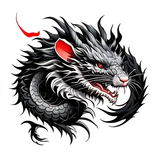 Chinese dragon with Rat samurai warrior tattoo design idea