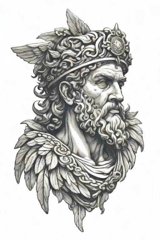 Hermes god greek art greek hair and winged crown tattoo design idea