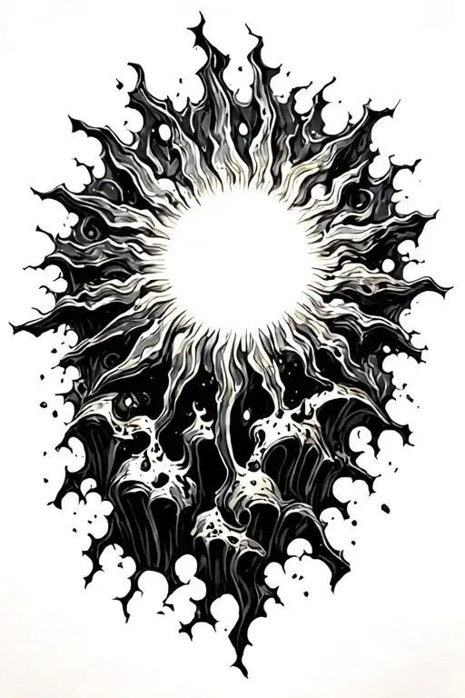 a burning sun shattering into pieces tattoo design idea
