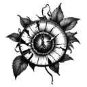 broken clock and dead flower tattoo design idea