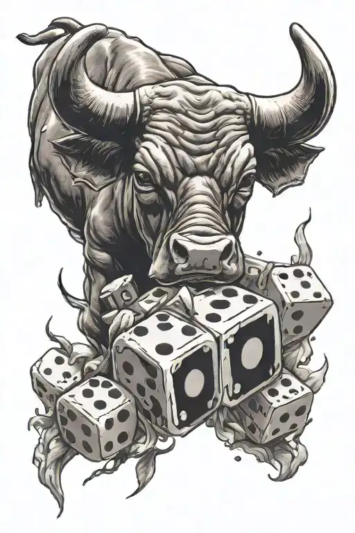 black and grey bull and dice  tattoo design idea