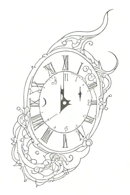 clock marking 00:00 moon universe tattoo design idea
