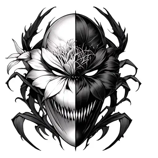 combine spider lilly flower and half of the ichigo hollow mask tattoo design idea