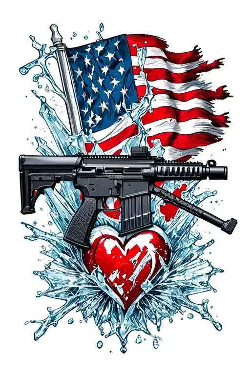 "Kill with a heart of ice" american flag and ar 15 and ice tattoo design idea
