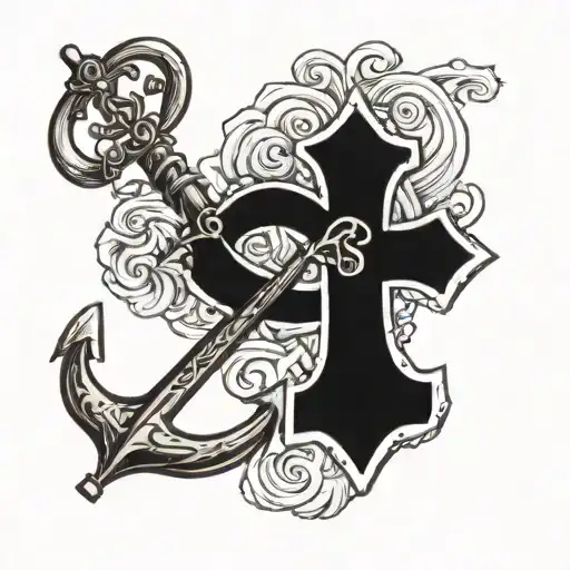 Cross tattoo Navy anchor shamrock surrounded tattoo design idea