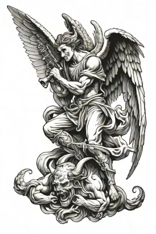 Angel shooting a devil tattoo design idea