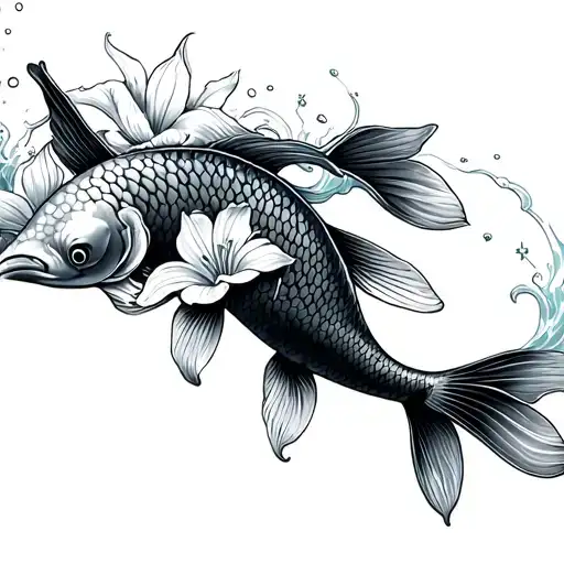 koi fish in water similar to the great wave with star lilies tattoo design idea