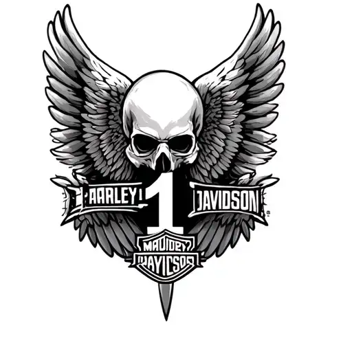 Harley Davidson eagle wings number one with skull inside tattoo design idea