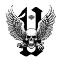 Harley Davidson eagle wings number one with skull inside tattoo design idea