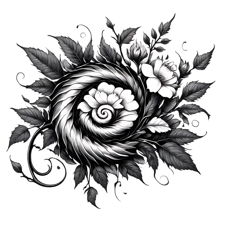 nature spiral from a vine of the occasional leaf and flower. the spiral needs to finish near the sternum and the tattoo  tattoo design idea