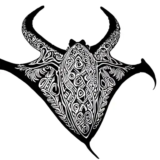 Manta ray and Polynesian tortu Black and White tattoo design idea