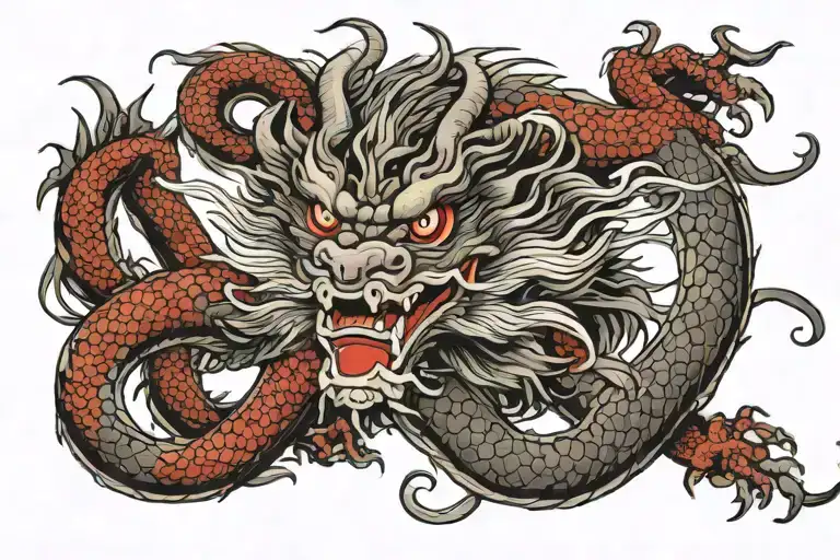 Japanese Dragon With Long realistic Body, normal eyes Black And Grey Tattoo hd quality tattoo design idea