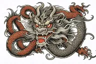 Japanese Dragon With Long realistic Body, normal eyes Black And Grey Tattoo hd quality tattoo design idea