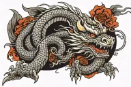 Japanese Dragon With Long realistic Body, normal eyes Black And Grey Tattoo hd quality tattoo design idea