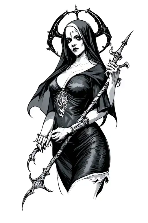 sexy satanic nun horny tattoo design idea