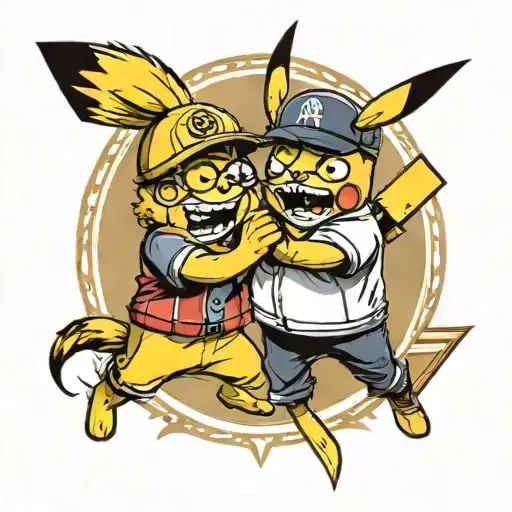 Pikachu and Bob from the Minions playing baseball tattoo design idea