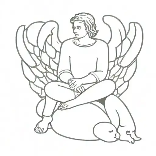 angel sitting on pile of skulls tattoo design idea