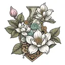 magnolia tree growing from mechanical heart tattoo design idea
