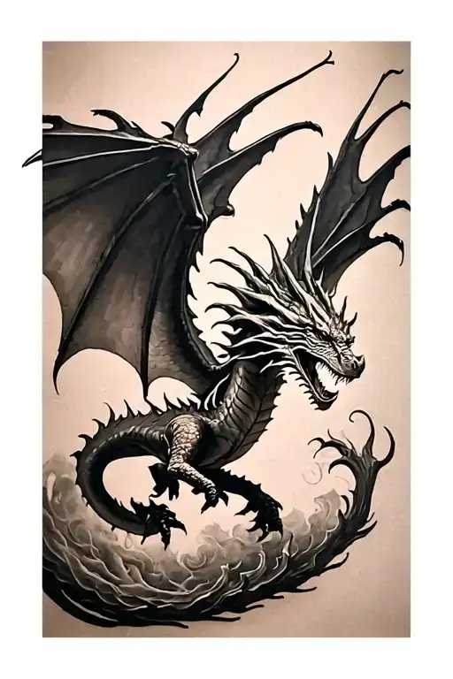Dragon flying tattoo design idea