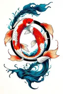 zen circle inside with koi fish tattoo design idea