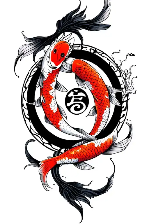zen circle inside with koi fish tattoo design idea