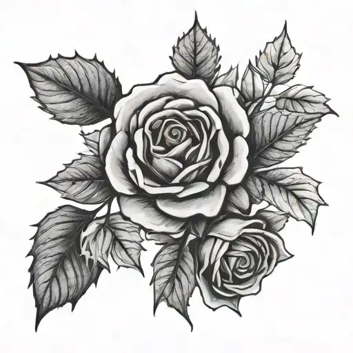 rose, poppy, and holly berry tattoo design idea
