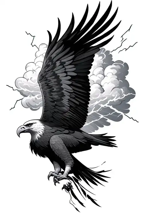cloud eagle with lightning tattoo design idea