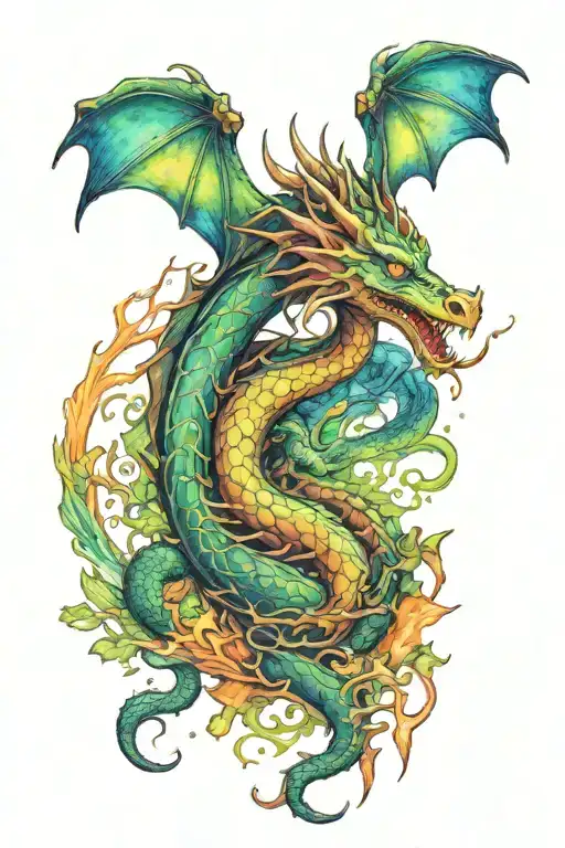 Dragon and aurora borealis colors tattoo design idea