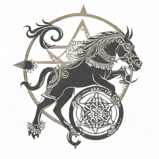 Imagine to design a tattoo featuring the Purva Phalguni Nakshatra symbol at the top. Below the symbol, including the tex tattoo design idea