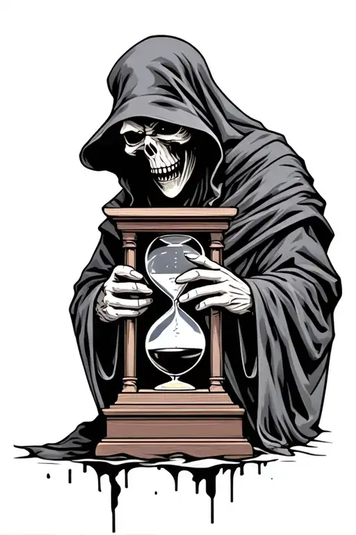 rugged grim reaper holding hourglass tattoo design idea