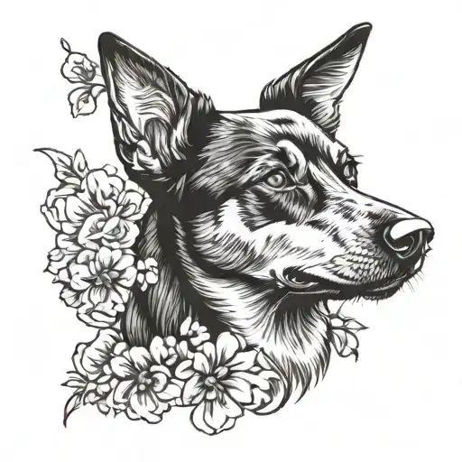 combine a dog pAw print with an Australian kelpie face tattoo design idea