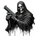realistic grim reaper holding glock tattoo design idea