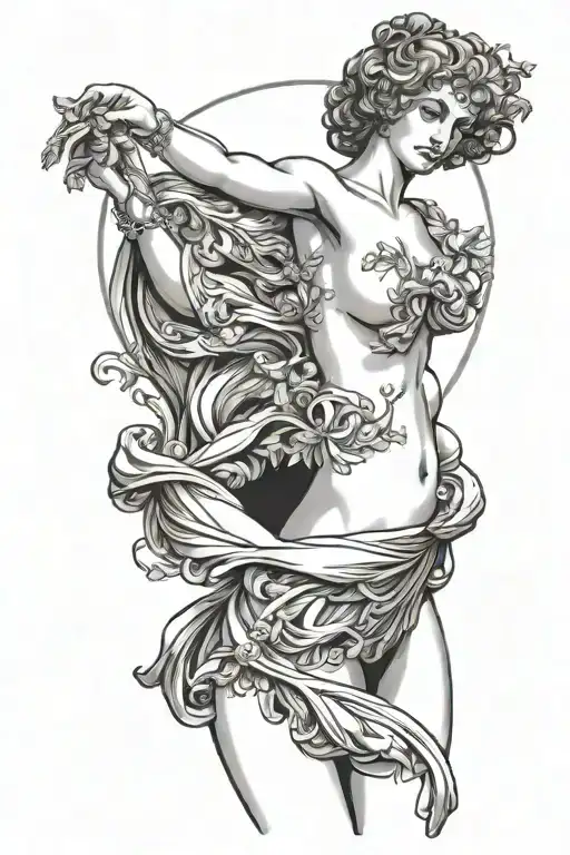 Aphrodite goddess, naked, posed nude, curvy tattoo design idea