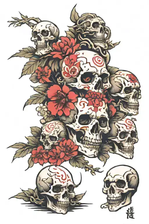 Japanese and skulls tattoo design idea