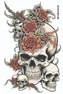 Japanese and skulls tattoo design idea