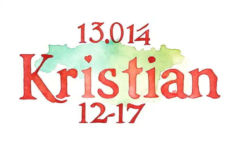 13.08.24 date in roman numerals, with 12:17 in the middle of the letters. the name "Kristian" under tattoo design idea