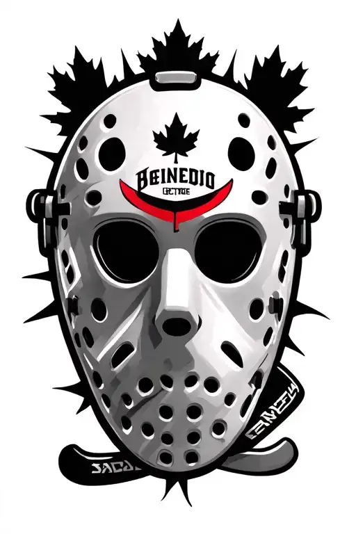 goalie mask with maple leaf and hockey stick tattoo design idea