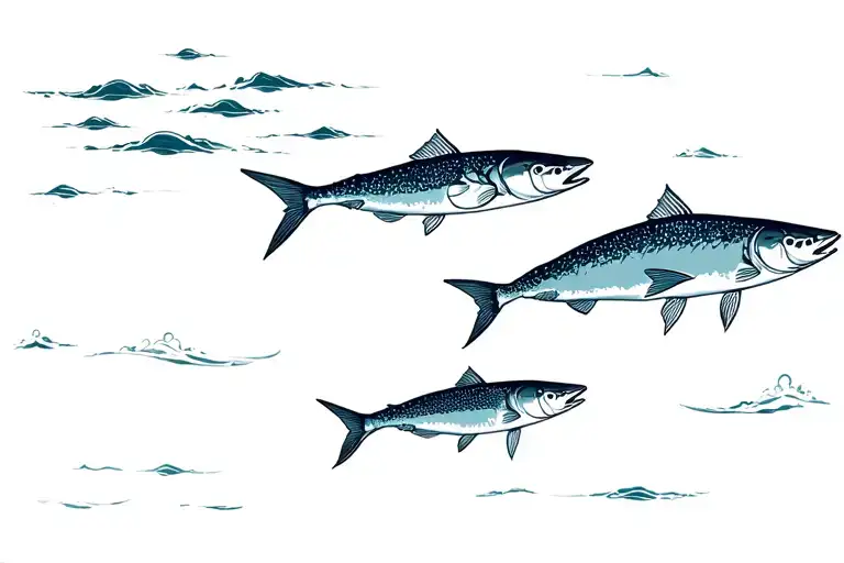 sky view pollack and mackerel swimming tattoo design idea