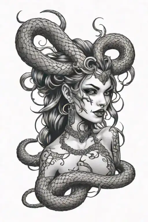 snake dark feminine demon girl tattoo design idea