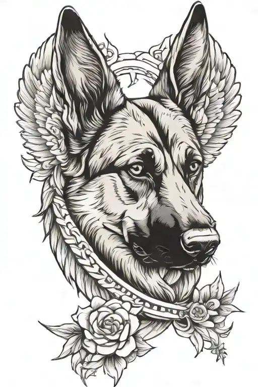 German shepherd with a Valkyrie half sleeve tattoo tattoo design idea