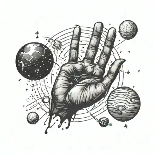 handprint with a picture of space with planets tattoo design idea