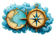 compass rose from treasure map with a blue cloud of smoke behind it tattoo design idea