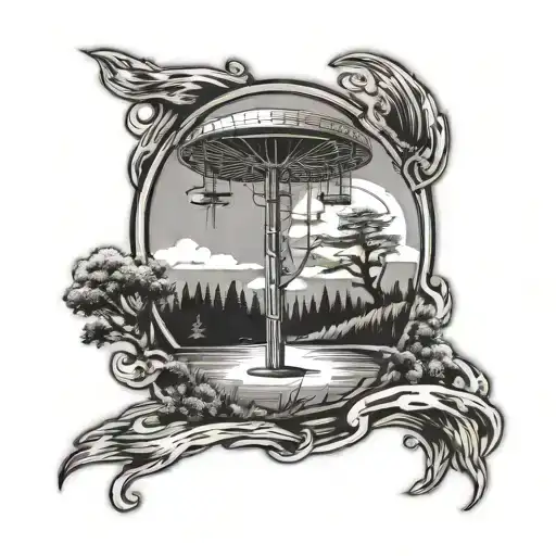 windy disc golf basket tattoo design idea