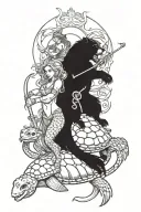 mermaid and turtle and bear warriors riding into battle tattoo design idea