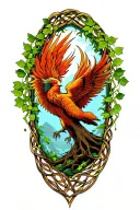 phoenix rising above tree of life framed by Celtic tribal style ivy vine  tattoo design idea