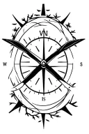 Airplane crossing compass intertwined clock. Sign of nature like a tree for example. tattoo design idea