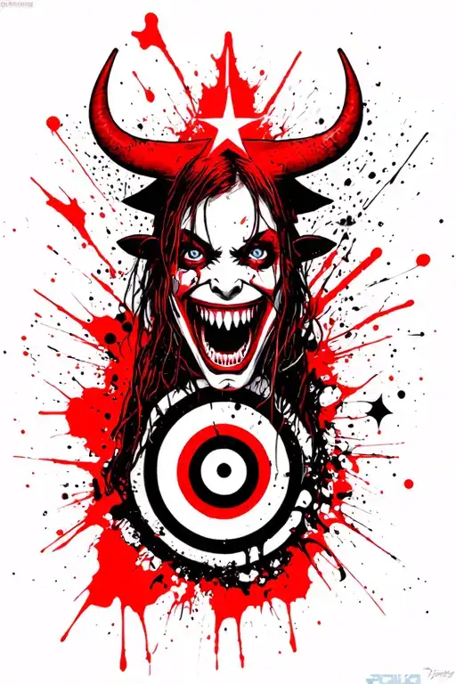 star with vampire teeth and a bulls eye surrounded tattoo design idea
