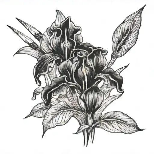 irises, crochet hooks and yarn, cross tattoo design idea